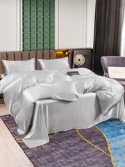 25Momme 4Pcs Silk Set Doona Cover+Flat Sheet+2x Pillowcases